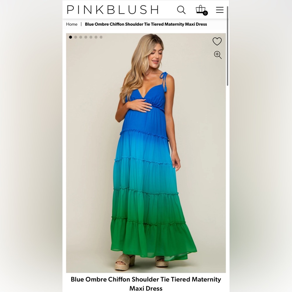 PinkBlush Maternity | Blue Ombre Chiffon Maxi Dress | Size Small